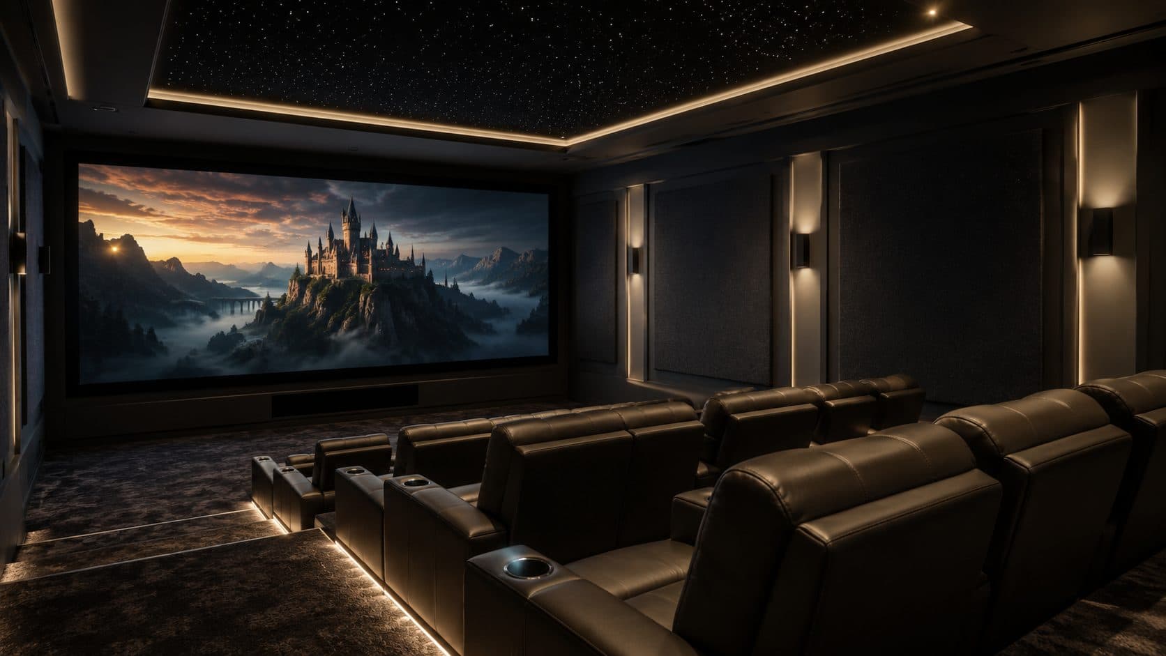 A private home cinema with calibrated picture and discreet sound