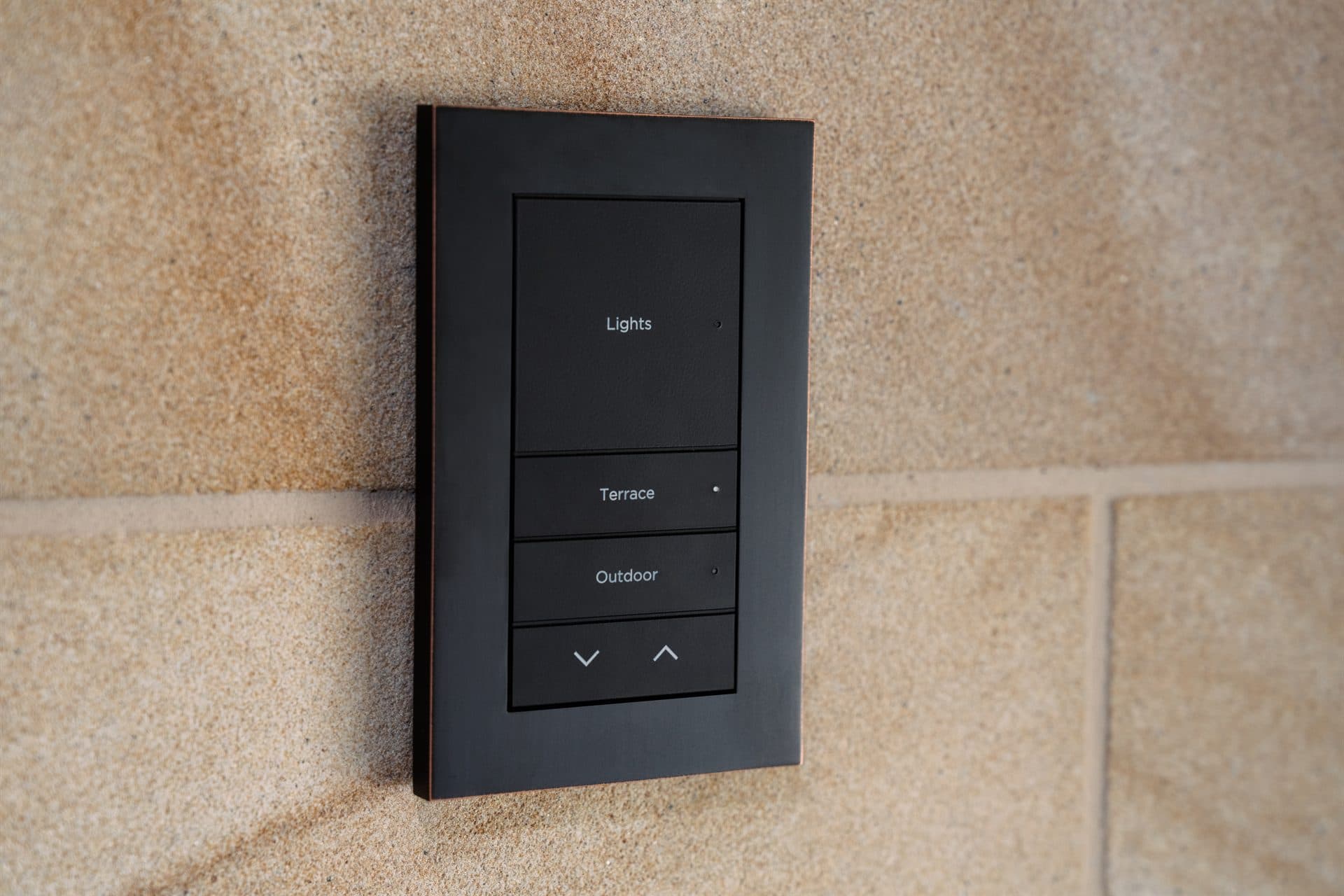 A dark scene keypad controlling lights, terrace and outdoor lighting